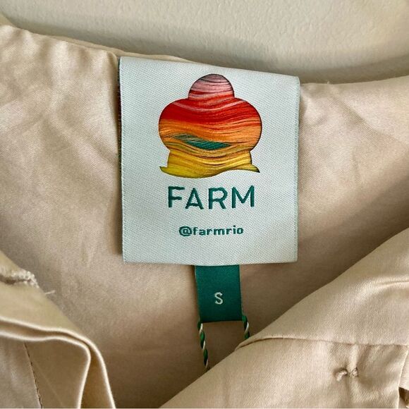 NEW FARM Rio Beige Short Sleeve Mini Dress Ruffle Peter Pan Puffed Size S or M - Picture 10 of 16